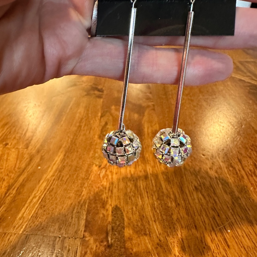 Mirrorball Disco-ball Silver and Iridescent Drop Earrings